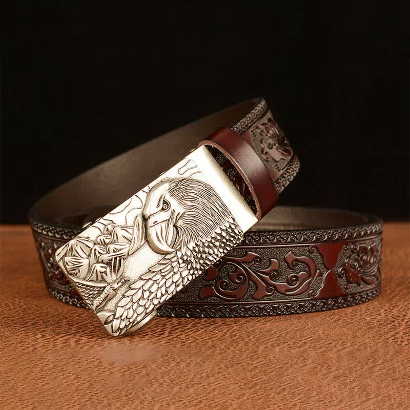 Ceinture en cuir pour homme avec motif d'aigle et paysage animalier