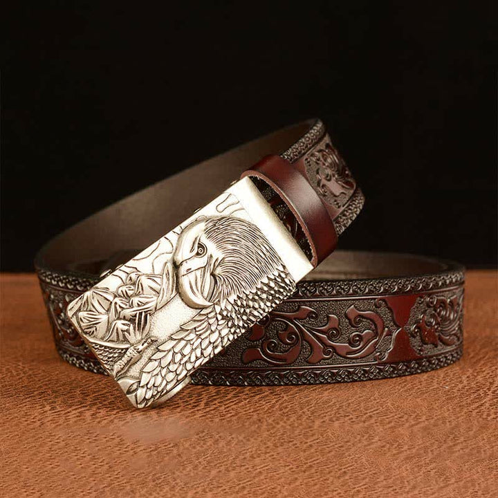 Ceinture en cuir pour homme avec motif d'aigle et paysage animalier