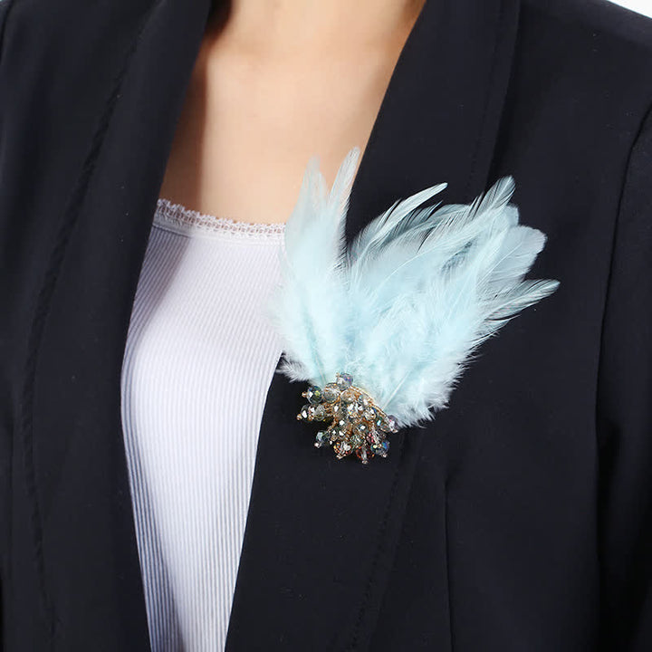 Broche de luxe en cristal avec branches et plumes de flocon de neige pour femme