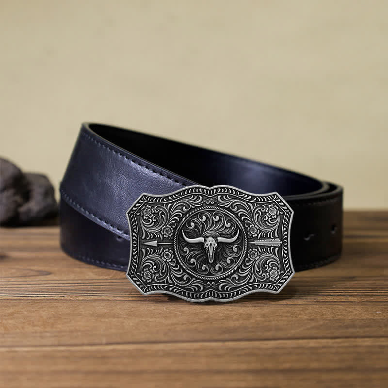 Ceinture en cuir à boucle en forme de flèche de taureau à longue corne pour homme