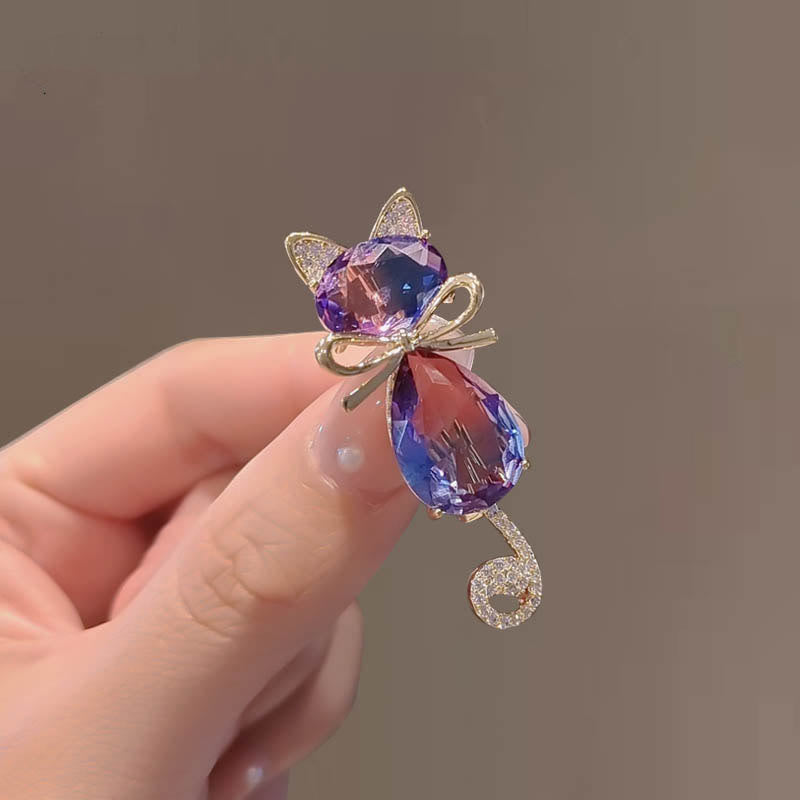 Broche en strass pour femme en forme de chaton mignon
