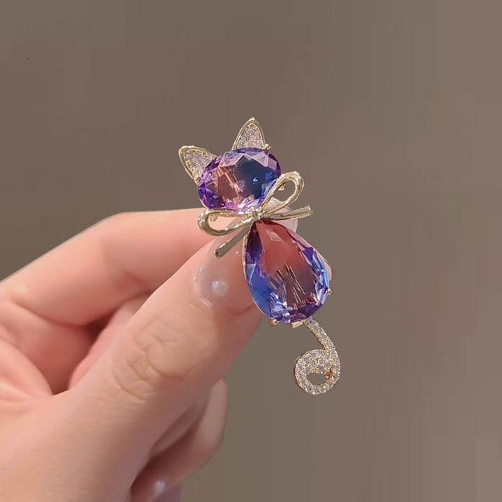 Broche en strass pour femme en forme de chaton mignon