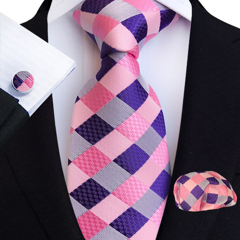 Ensemble de 3 cravates à carreaux de couleur vive pour hommes - Rose et violet - image 2