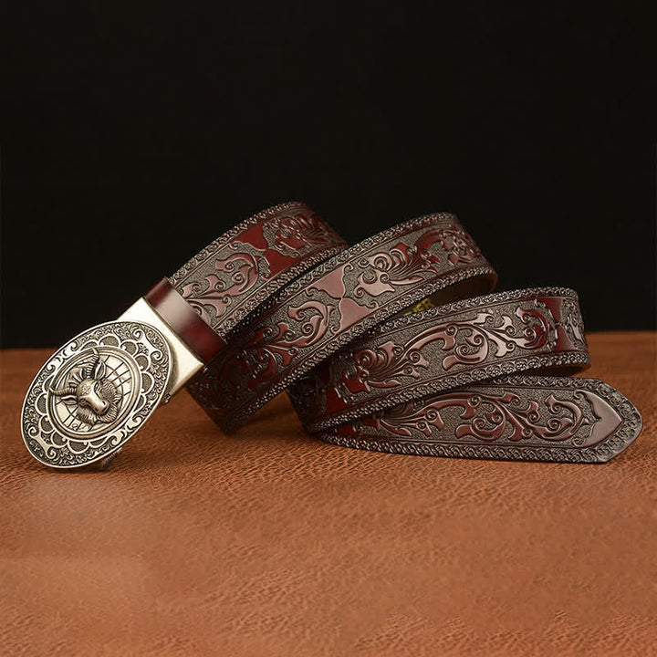 Ceinture en cuir à boucle classique pour homme avec tête de mouton
