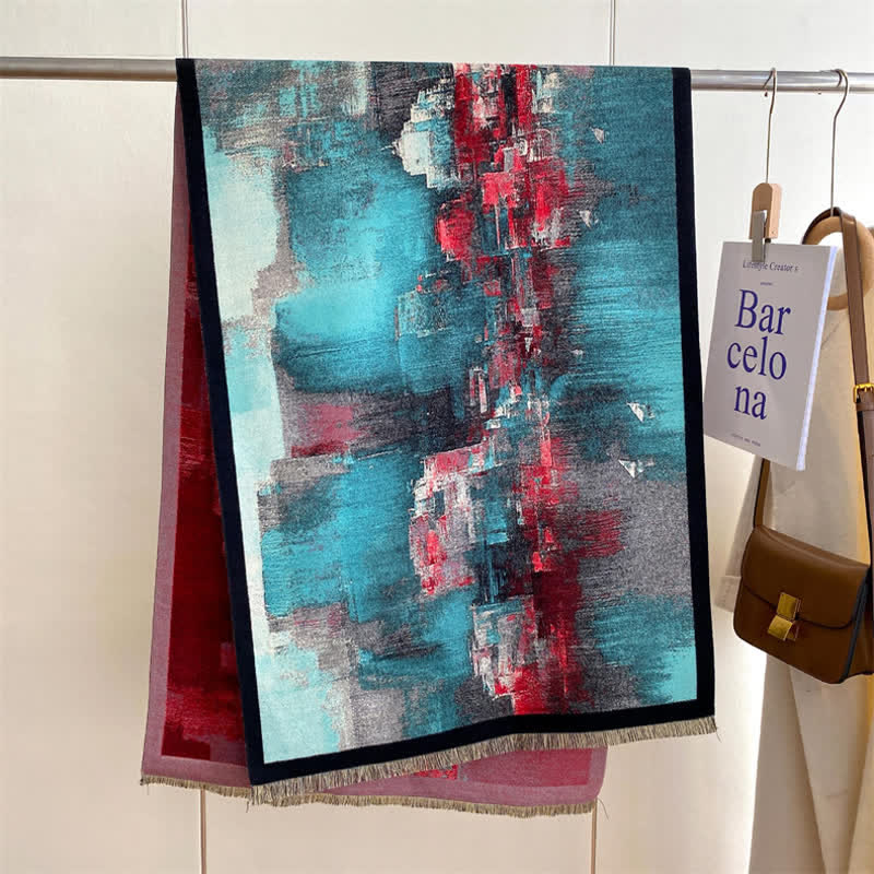 Écharpe épaisse à motif de peinture à l'huile pour femme avec magnifique scène