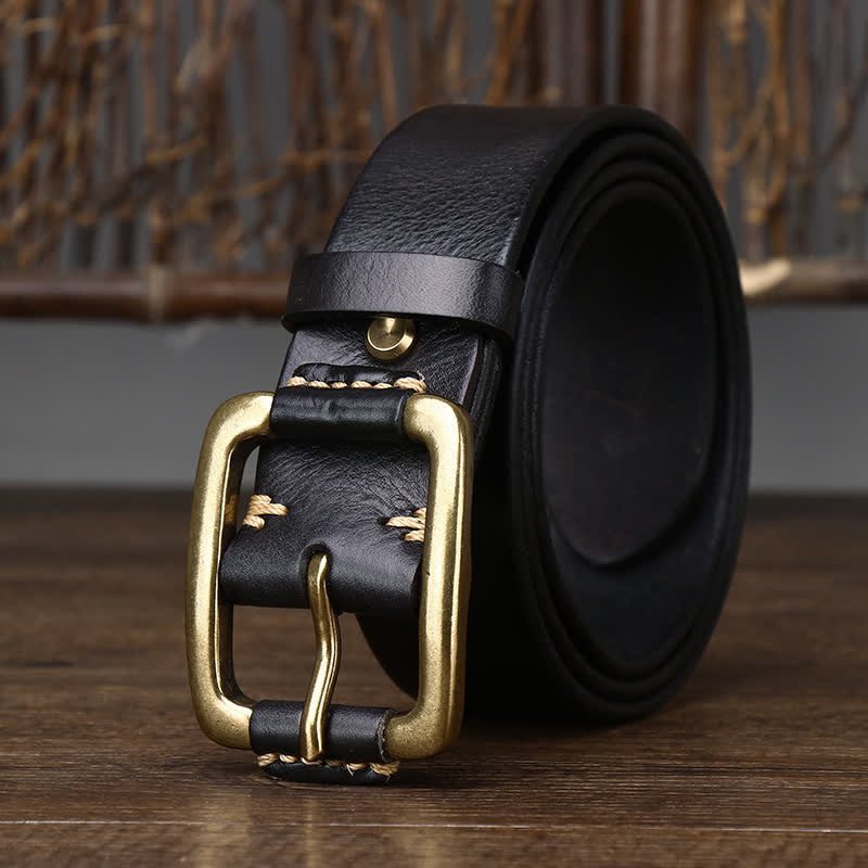 Ceinture en cuir à boucle en cuivre épais pour homme