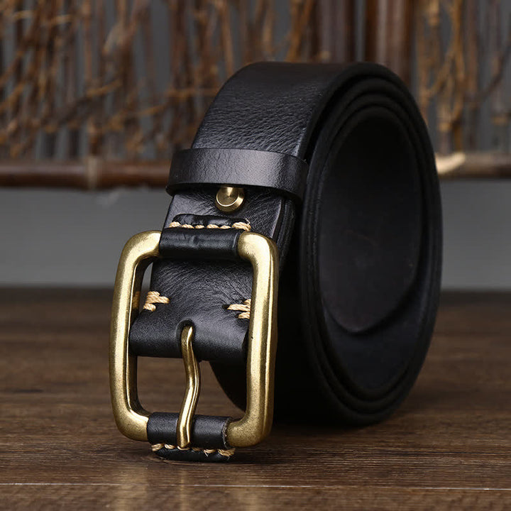 Ceinture en cuir à boucle en cuivre épais pour homme