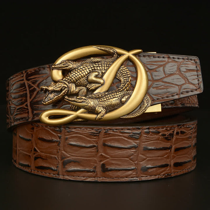 Ceinture en cuir à motif alligator avec boucle en crocodile pour homme