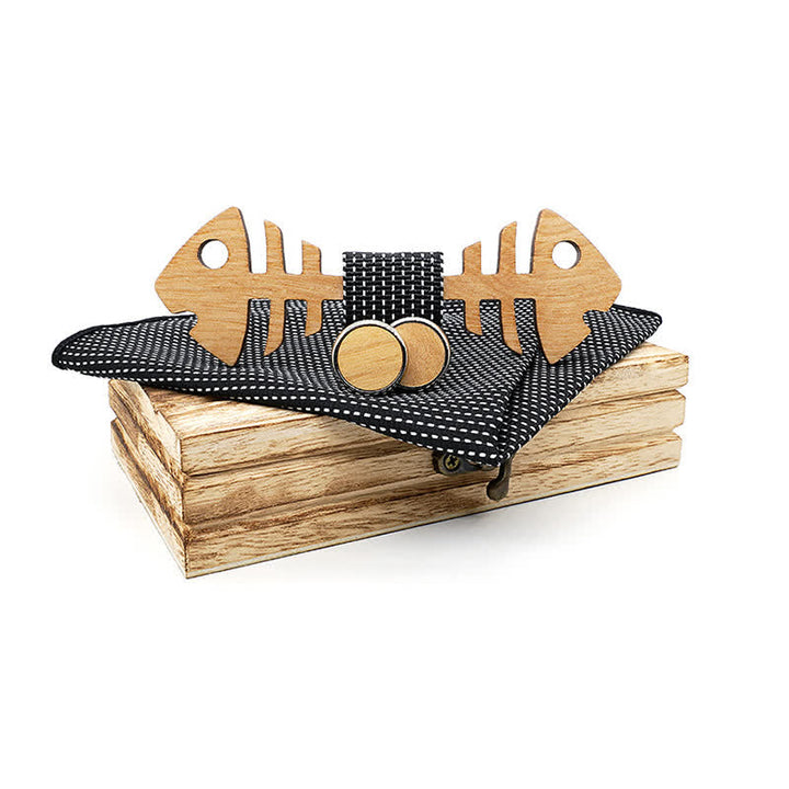 Lot de 3 nœuds papillon en bois pour homme en forme d'arête de poisson