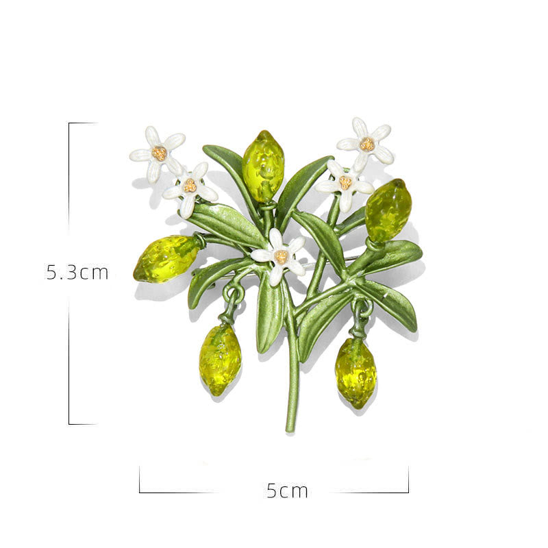 Broche pour femme en forme de goutte de citron et de plante verte
