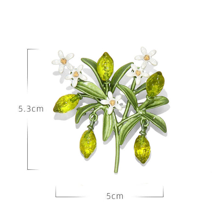 Broche pour femme en forme de goutte de citron et de plante verte