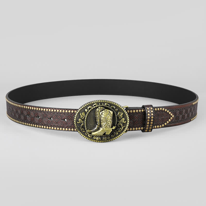 Ceinture en cuir à boucle ovale pour bottes en bronze pour hommes