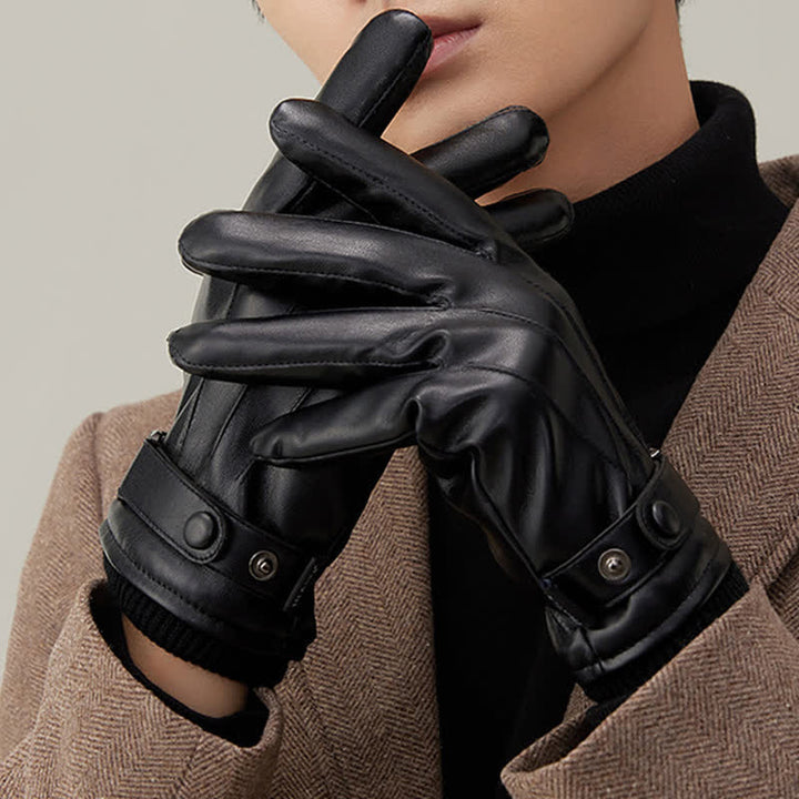 Gants en cuir PU imperméables pour écran tactile pour hommes