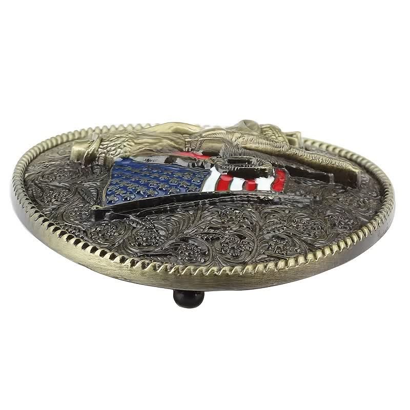 Ceinture en cuir à boucle drapeau américain pour homme avec motif cowboy