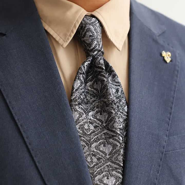 Cravate pour homme à motif géométrique mystérieux et exotique, nuance de gris 