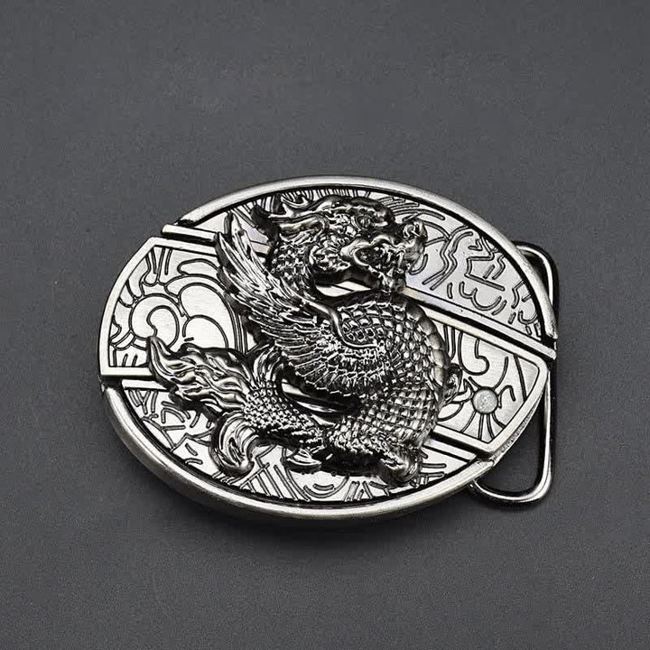Ceinture en cuir pour homme avec dragon volant et couteau pliant