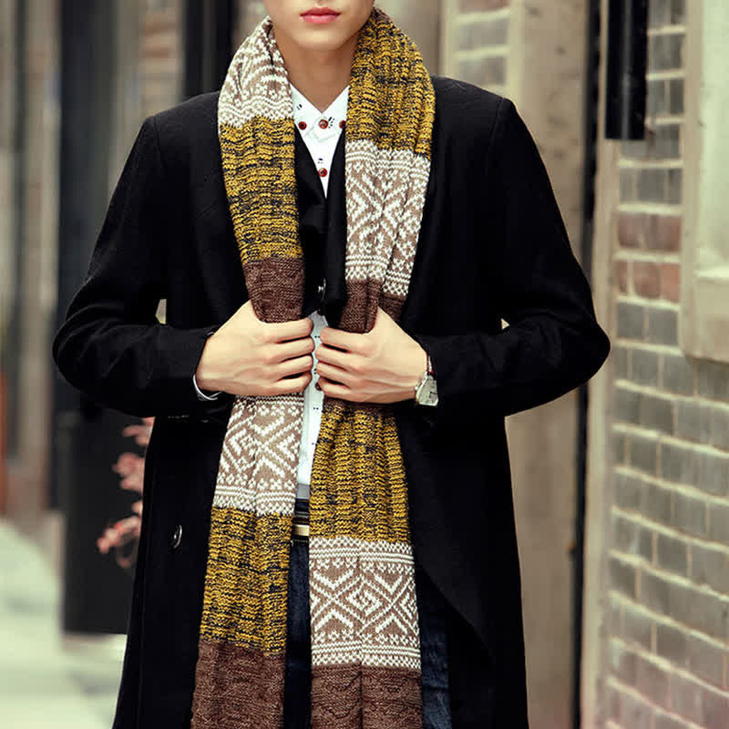 Écharpe en tricot à motif argyle pour homme avec blocs de couleurs