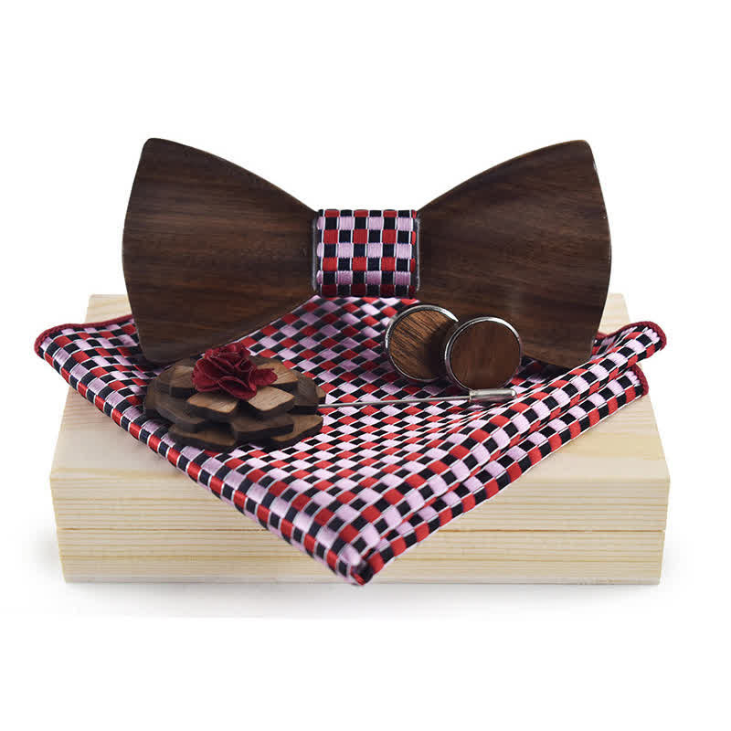 Lot de 4 noeuds papillon vintage en bois noir pour homme
