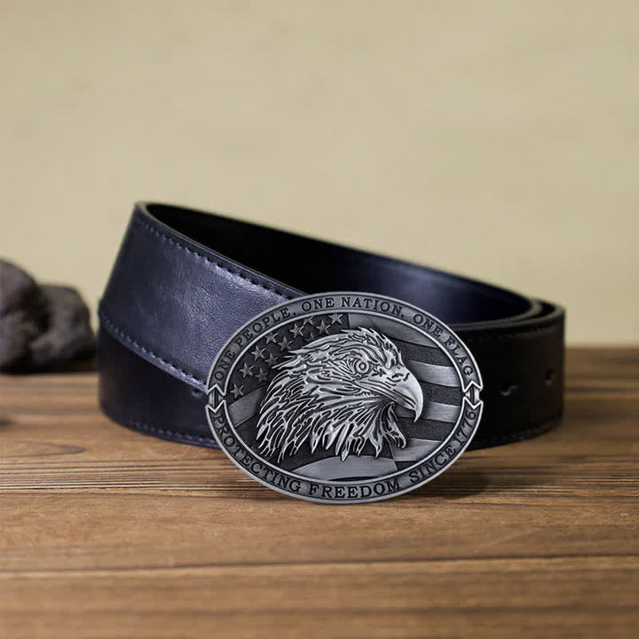 Ceinture en cuir à boucle patriotique pour homme avec drapeau américain et aigle à tête blanche