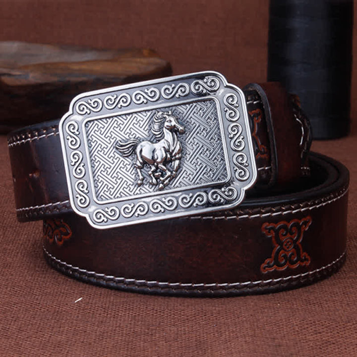 Ceinture en cuir de cheval argenté ethnique pour homme avec motif cowboy