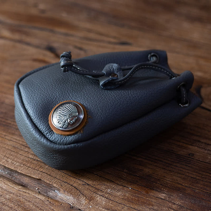 Petit portefeuille, porte-monnaie, sac ceinture en cuir avec cordon de serrage