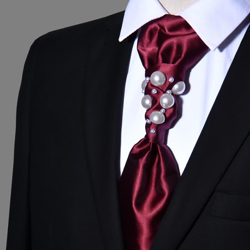 Cravate de mariage pour homme avec perles au look vintage - Bourgogne - image 1