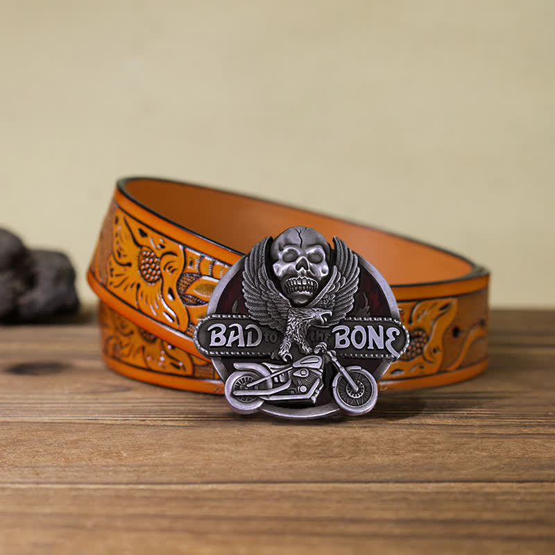 Ceinture en cuir à boucle pour homme avec tête de mort et aigle