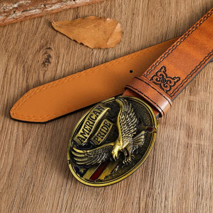 Ceinture en cuir pour homme avec motif aigle à tête blanche American Pride