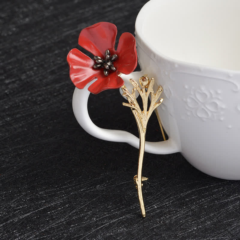 élégante Broche en forme de coquelicot rouge pour femme