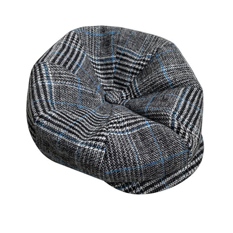 Casquette béret octogonale à carreaux gris et bleu Newsboy