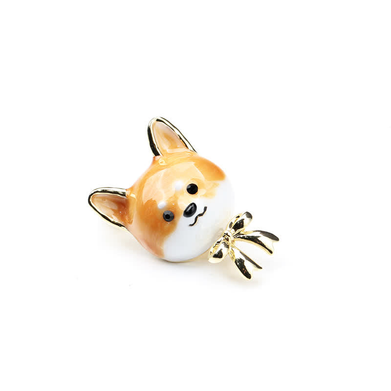 Broche unisexe en émail représentant un chien Shiba Inu