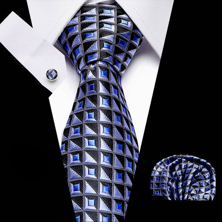 Ensemble de 3 cravates fantaisie pour homme à motif de diamants bleu et noir