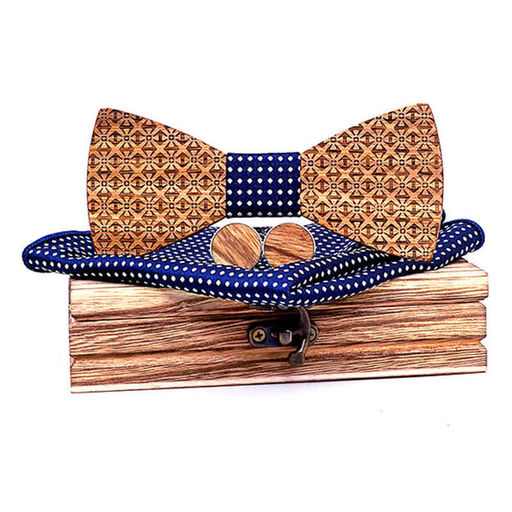 Lot de 3 nœuds papillon en bois pour homme avec flocons de neige de Noël