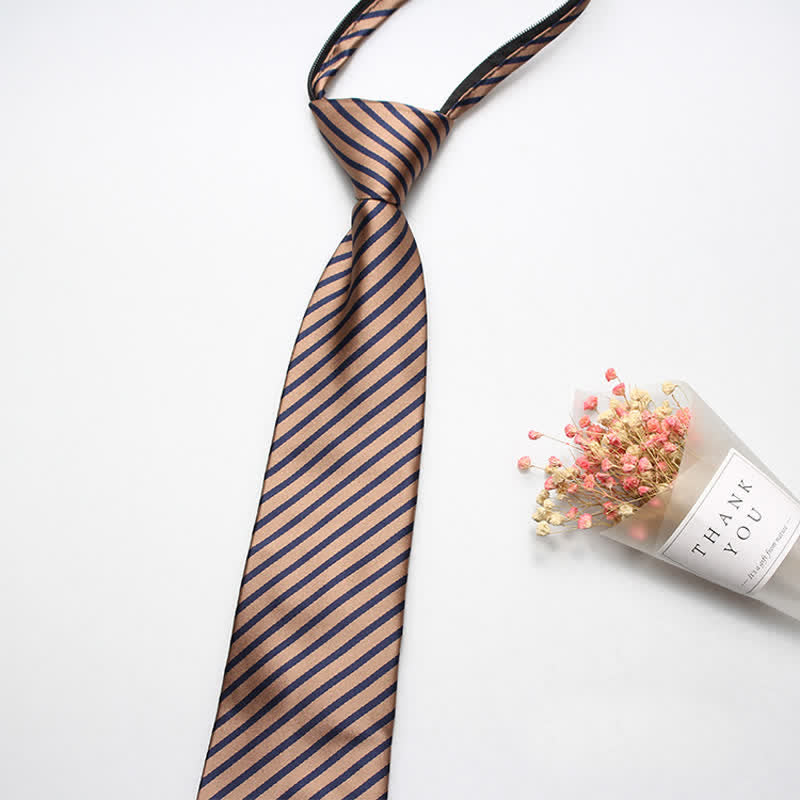 Cravate rayée à fermeture éclair pour homme Preppy - Tanné - image 1