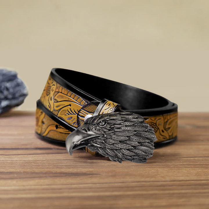 Ceinture en cuir à boucle tête d'aigle à tête blanche 3D DIY pour homme