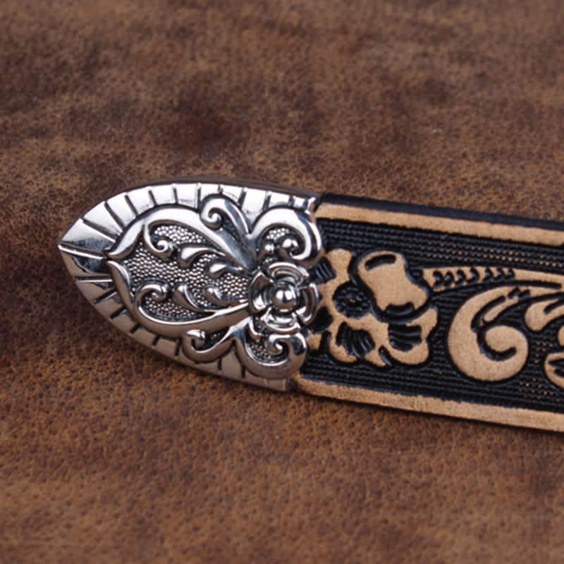 Ceinture unisexe vintage en cuir avec petit motif rose en relief