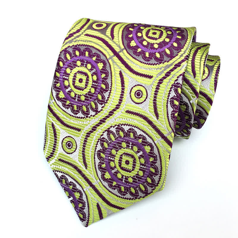 Cravate à motif floral et médaillon géométrique royal pour homme - VertJaune et Violet - image 1
