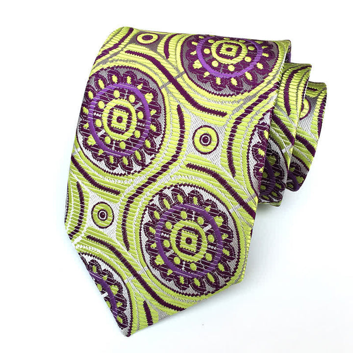 Cravate à motif floral et médaillon géométrique royal pour homme - VertJaune et Violet - image 1