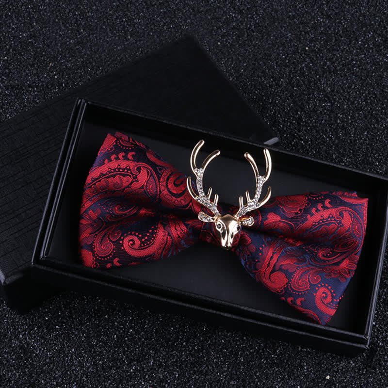 Nœud papillon pour homme avec motif cachemire et tête d'élan de Noël