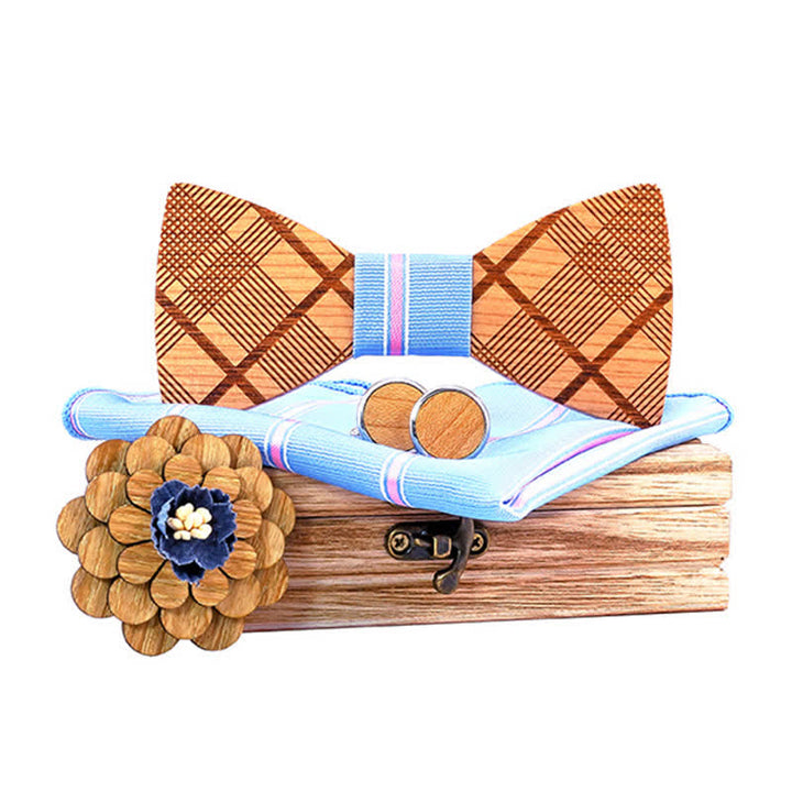 Lot de 4 nœuds papillon en bois sculpté pour homme