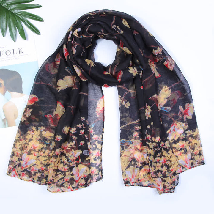 Écharpe légère à imprimé floral et oiseaux pour femme