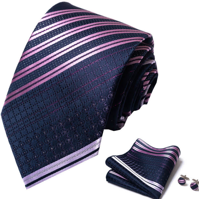 Ensemble de 3 cravates à rayures bleu marine et violettes pour homme