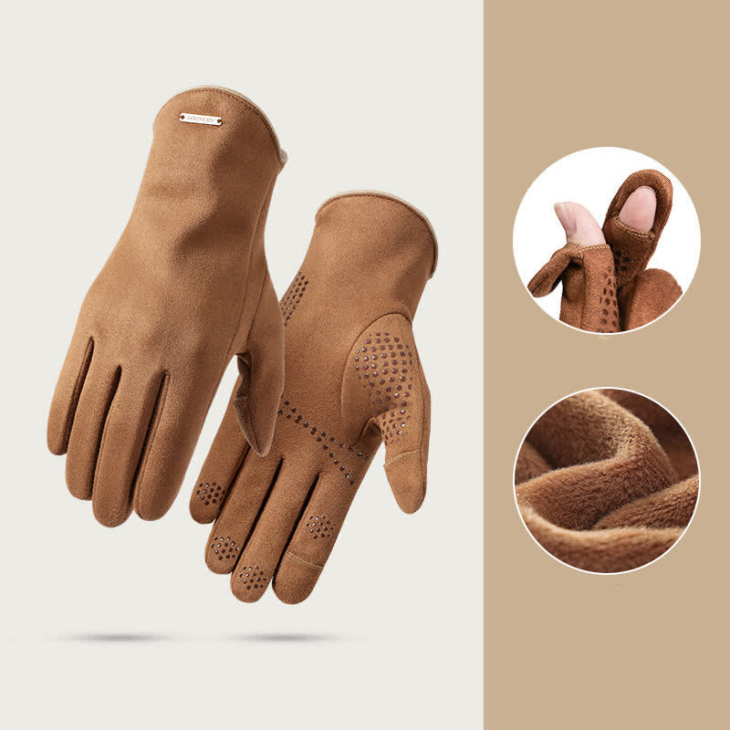 Gants en daim et velours thermiques à doigts fendus