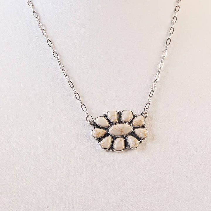 Collier vintage bohème turquoise à fleurs pour femme - Blanc - image 8