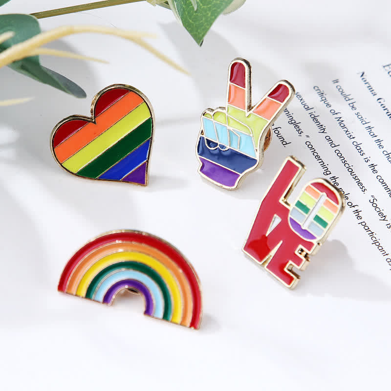 Lot de 4 broches avec drapeau arc-en-ciel Love Is Love