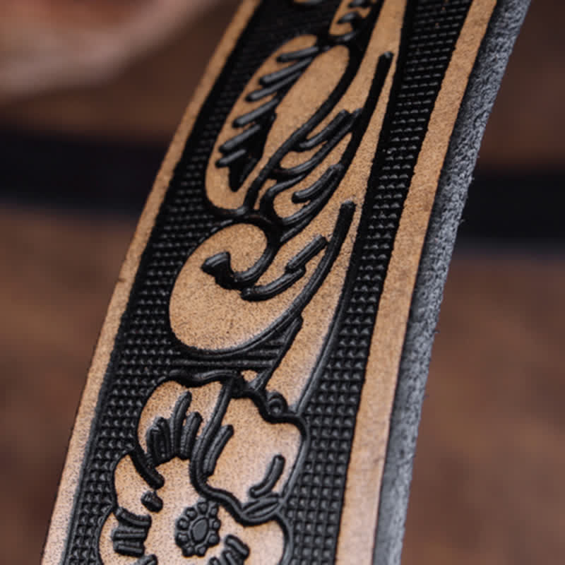 Ceinture unisexe vintage en cuir avec petit motif rose en relief