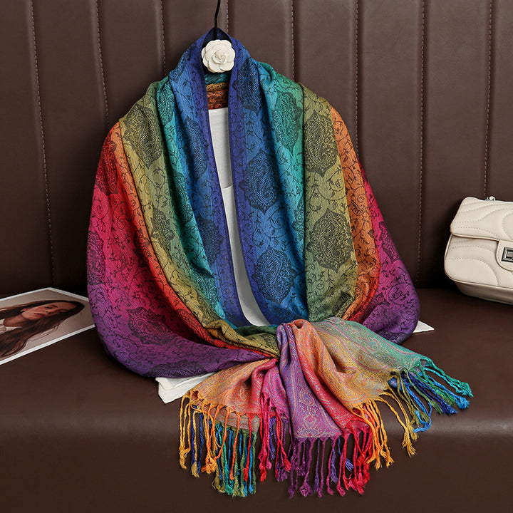 Écharpe à pompons brodée de style ethnique avec dégradé de couleurs - Style #10 - image 11