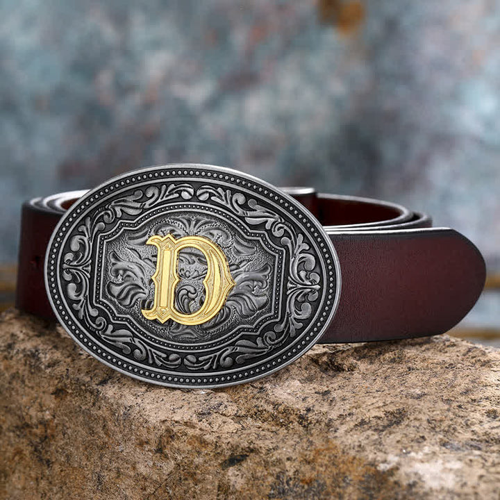 Ceinture en cuir unisexe style hip-hop avec boucle en relief et initiales