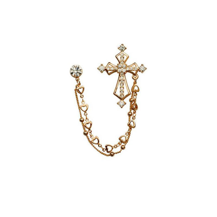 Broche en strass avec croix et pompons nobles pour homme