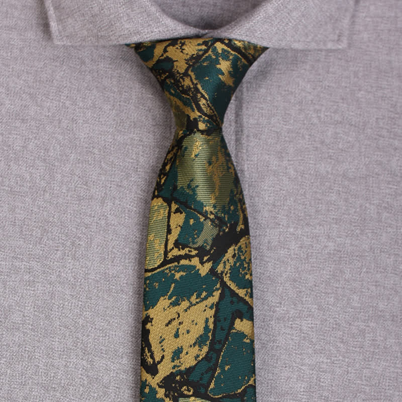 Cravate à motif abstrait doré et vert pour homme 